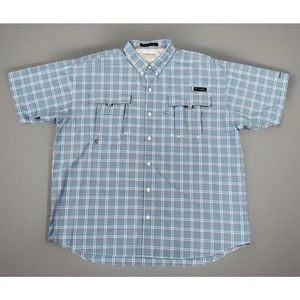 Columbia PFG Mens Super Bahama Vented Fishing Shirt Omni-Shade Plaid Sz XXL Blue